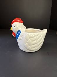 Vintage Small Chicken Planter Red Comb Blue Scarf Polka Dot ...