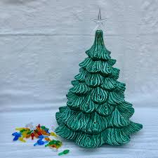 Midcentury Green, Ceramic Christmas Tree With Coloured ...