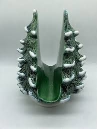 Handmade Ceramic Mold Holiday Flocked Christmas Tree Napkin/ Letter Holder 7” | eBay