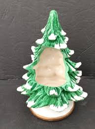 Vintage Small 6.5" Tall Ceramic Christmas Tree Attached Base W/ Opening In Tree | eBay