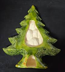 Vtg Nowell's Molds 1981 Green Glazed Ceramic Christmas Tree Platter. It Stands. | eBay
