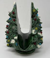 Vtg Green Ceramic Christmas Tree Napkin Holder w/ Rainbow Bulb Accents | eBay