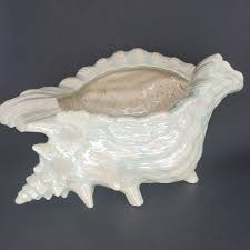 Atlantic Mold Seashell Ceramic Planter White Iridescent ...