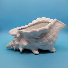 Vintage Conch Sea Shell White Ceramic Planter Beach Shore ...