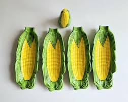 Vintage Ceramic Corn Dishes: 1978 Mold Corn Cob Plates With ...