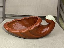 Vintage Large Brown Glazed Ceramic Cornucopia Center Piece ...