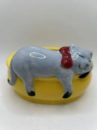 Ceramic Sleeping Gray Cat Planter With Yellow Base | eBay