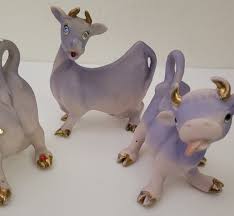 MCM Purple Cow Cows Bull Trio Anthropomorphic Figurines | eBay