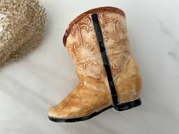 Vintage Ceramic Painted Men's Small Cowboy Boot Shoe. 1950's ...