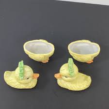Vintage pair of yellow porcelain LEFTON duck Figurine trinket boxes | eBay