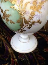 Antique Limoges France AKCD Small Footed Vase Urn Beige green Gold Gilt c 1900 | eBay