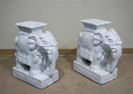Lot - Pair of Asian White Glazed Stoneware 'Elephant' Garden Seats