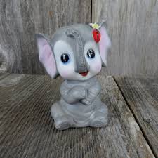 Vintage Elephant Bank Ceramic Bisque Taiwan Grey Flowers ...