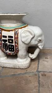 White Glazed Chinese Midcentury Elephant W/ Upturned Trunk ...