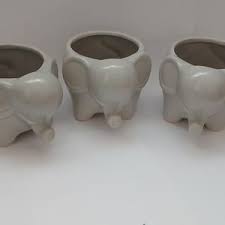 TRIO Grey Elephant Plant Pots - Ceramic Glazed Like New - Etsy