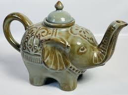 Pier 1 One Imports Elephant Teapot Stoneware Trunk Up Gray ...