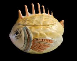 Rare Italian Art Pottery Serving Bowl, Tureen W/ Lid, Fish ...