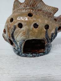 VTG Ceramic Art Pottery Fish Shape Tea Light Votive Candle Holder Coastal Glazed | eBay