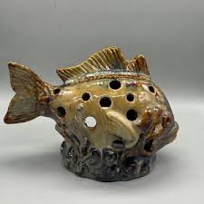 Vintage Handmade Pottery Ceramic Tropical Fish Tea Light Candle Holder Lantern - Etsy