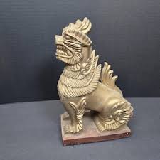 FOO DOG CHINESE Lion Plaster (chalkware) Gold Tone Statue Sword in Mouth Paw on Baby 9" High 7" Deep 11 1/2" Wide Weighs 5 Pounds 14 Ounces - Etsy