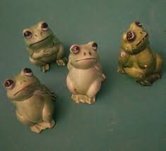 4 Ceramic Frog Figurines Sitting Gazing For Fairy Garden ...