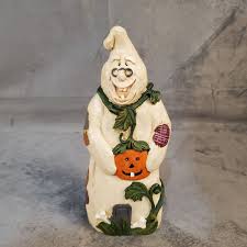 Cute 10" GHOST FIGURINE Grandpa Holding Pumpkin Patches Folk ...
