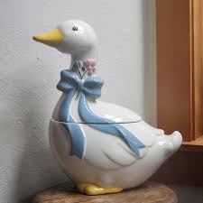 Vintage Ceramic Country Goose Cookie Jar With Blue Bow and ...