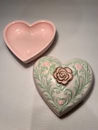 Vtg. Retro Ceramic Heart Shaped Trinket Jewellery Box 1970's ...