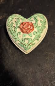 Vintage, Heart Shaped, Footed, Trinket Dish, Rose and Vine ...