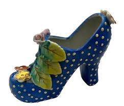 Vintage Ceramic High Heeled Shoes Blue & Green w/Polka Dots Made in Japan | eBay