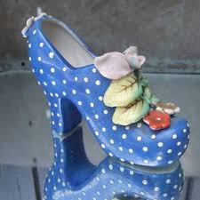 Vintage 1950s 1960s Shoe Decorative Ceramic/china Collectible Green With White Swiss Dots Pink Flowers - Etsy