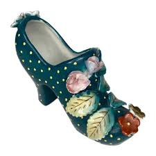 Unknown | Art | Vintage Green Polka Dot Ceramic High Heel Shoe With Applied Flowers Leaves | Poshmark