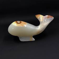 Hand Carved White Marble Whale Figurine With Amber Accents ...
