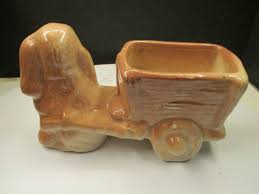 Vintage Dog Pulling A Cart Tan Glazed Planter 3.5" Tall in ...