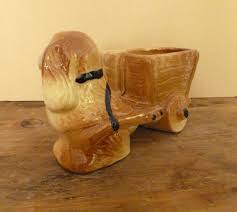 Spaniel Dog Planter With Cart - Retro Ceramic Planter ...
