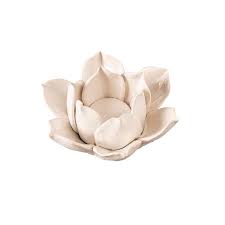 Ceramic Lotus Candleholders with Tealights and Matches, Set of 3