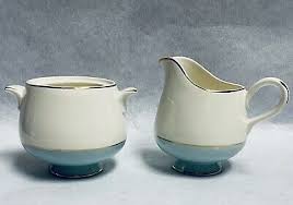 Vintage Mid Century Modern Creamer & Sugar Bowl Blue & Ivory | eBay