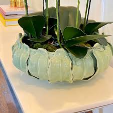 Tuscan Handcrafted Celadon Green Ceramic Planter – Italian Artisan Leaf Form Bowl | Chairish