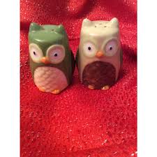 Owl Salt Pepper Set Tan Avocado Green Owls | eBay