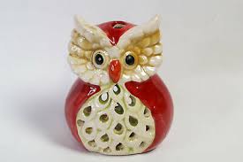 Cute Porcelain Owl Votive Tea Light Candle Holder Red ...
