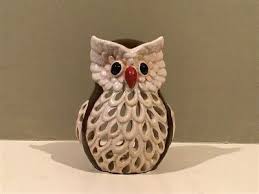 Harvest Hoot Ceramic Owl Candle Holder Beige Brown | eBay