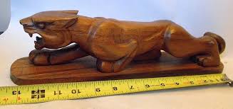 Vtg CARVED WOOD Art PANTHER Jaguar Cougar Sculpture Figure ...