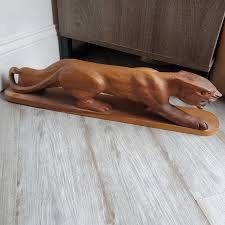 Vintage Tiger Carved Wood Stand Art Decor | eBay