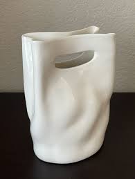 White Ceramic Paper Bag Vase With Handles Rare Unmarked | eBay