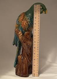 LARGE CERAMIC PARROT ON STUMP PERCH 13" RARE MCM FIGURE ...