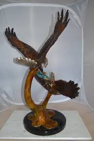 Two Eagles Fighting on Fish Bronze Statue - Size: 33"L ...