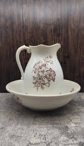 Antique Pitcher And Wash Basin Brown Floral Transferware Pattern **LARGE** | eBay