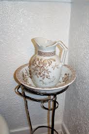 Antique Pitcher & Bowl Brown Transferware Floral Johnson Bros