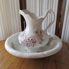 Harker Pottery 1800s Pitcher & Wash Basin, Cranberry Floral Transferware, Aesthetic Movement Decor, Gift for Her, Ohio, USA, Porcelain - Etsy