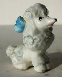 Poodle Dog Figurine Great Eyes Blue Bow Ceramic Porcelain Floppy Ears Adorable - | eBay